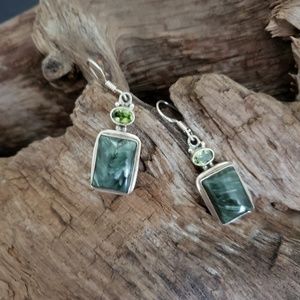 Sterling silver Seraphinite and Peridot earrings.